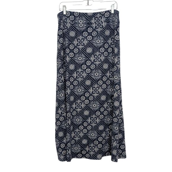 Talbots Bandana Jersey Wrap Maxi Skirt Womens Size Large Blue Floral Pull On - Picture 7 of 10